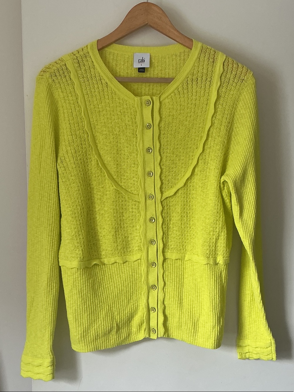 CAbi Neon Yellow Button-Front Cardigan